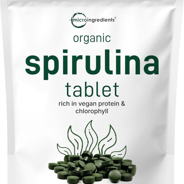 Micro Ingredients Organic Spirulina Supplement, 3000MG Per Serving, 720 Tablets (4 Month Supply), No Filler & Non-GMO, Rich in Vegan Protein, Vitamins & Prebiotics, Premium Spirulina Pills