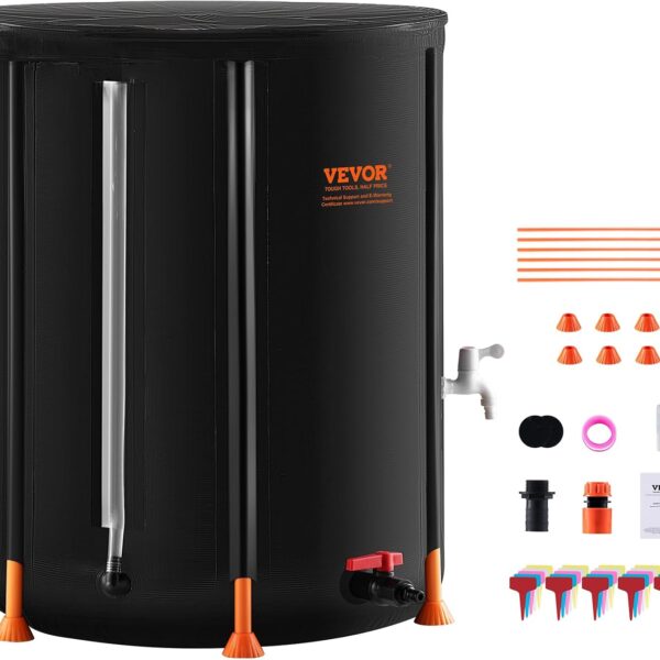 VEVOR Collapsible Rain Barrel, 53 Gallon/201 L Portable Rain Water Collection Barrel, PVC Rainwater Collection System with Spigots and Overflow Kit, Water Barrel for Garden Water Catcher