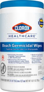 Clorox Healthcare Bleach Germicidal Wipes, 6" x 5", 150 Count Canister (Package May Vary)