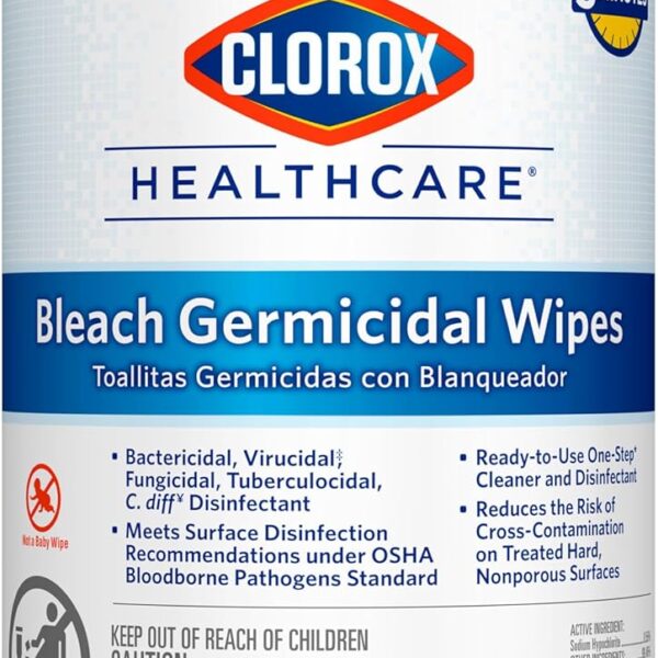Clorox Healthcare Bleach Germicidal Wipes, 6" x 5", 150 Count Canister (Package May Vary)