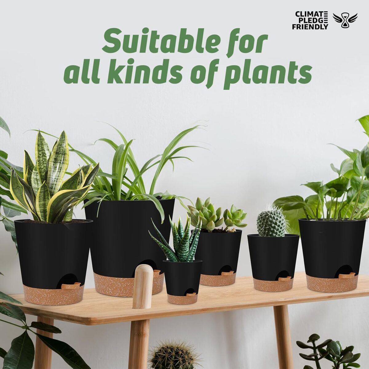 Indoor Self Watering Planters with Drainage Holes and Saucers, 8, 7, 6.5, 6, 5.5, 5 Inches, Black, 6 Pots - Image 7