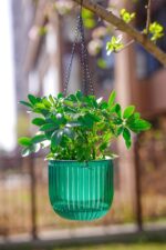 Melphoe 2 Pack Self Watering Hanging Planters Indoor Flower Pots, 6.5 Inch Outdoor Hanging Basket, Plant Hanger with 3Hooks Drainage Holes for Garden Home (Emerald) - Image 2