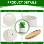 ZOUTOG Succulent Planter, White Mini 3.15 inch Ceramic Flower Planter Pot with Bamboo Tray, Pack of 4 - Plants Not Included - Image 7