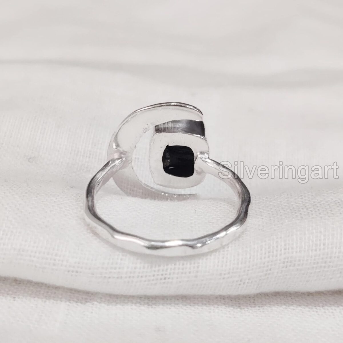 Natural Black Tourmaline Ring, Rough Tourmaline Crescent Moon Adjustable Ring, October, 925 Sterling Silver, Womens Ring, Christmas, Handmade, Statement Jewelry, Raw Gemstone Jewelry (10) - Image 3