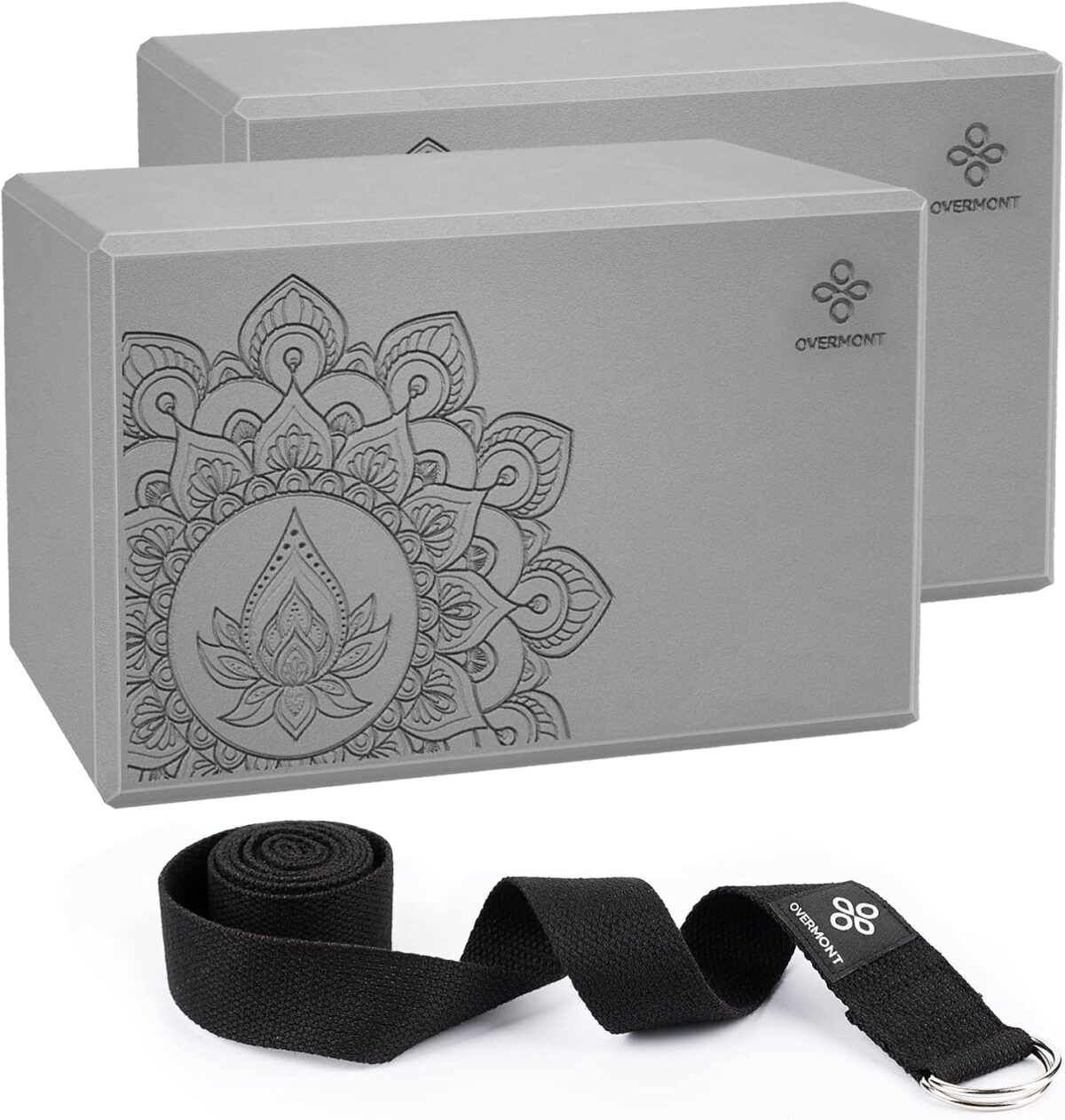 Overmont Yoga Block 2 Pack Supportive Latex-Free EVA Foam Soft Non-Slip Surface for General Fitness Pilates Stretching and Meditation 9"x6"x3" Yoga Strap Included - Image 1