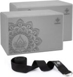 Overmont Yoga Block 2 Pack Supportive Latex-Free EVA Foam Soft Non-Slip Surface for General Fitness Pilates Stretching and Meditation 9"x6"x3" Yoga Strap Included
