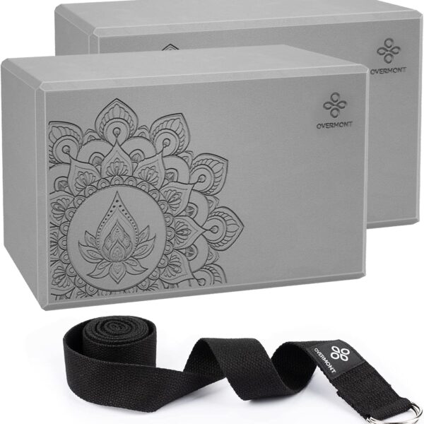 Overmont Yoga Block 2 Pack Supportive Latex-Free EVA Foam Soft Non-Slip Surface for General Fitness Pilates Stretching and Meditation 9"x6"x3" Yoga Strap Included