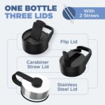 IRON °FLASK Camping & Hiking Hydration Flask with 3 Lids - Stainless Steel, Double Walled & Vacuum Insulated Water Bottle - Leak Proof & BPA Free (Midnight Black, Straw - 40 oz) - Image 3