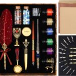 Quill Feather Pen and Ink Set, Calligraphy Pen Glass Dip Pen and Wax Seal Stamp Kit (Red)