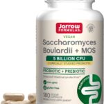 Jarrow Formulas Saccharomyces Boulardii Probiotics + MOS 5 Billion CFU Probiotic Yeast for Intestinal Health Support, Gut Health Supplements for Women and Men, 180 Veggie Capsules, 180 Day Supply