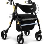 Medline Premium Empower Folding Mobility Rollator Walker with Memory Foam Seat, Black, 300 lb. Weight Capacity, 8” Wheels, Cupholder,Rolling Walker for Mobility Impairment, Adjustable Handles