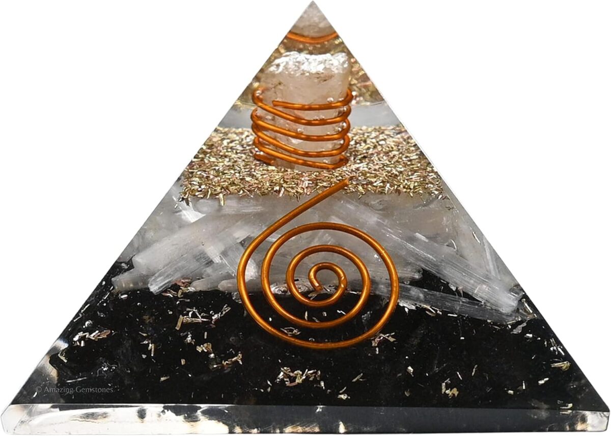 Orgone Pyramid with Black Tourmaline Selenite Crystal and Healing Coil Quartz Point - Natural Healing Stones Orgonite Energy Generator for Yoga Meditation - Image 2
