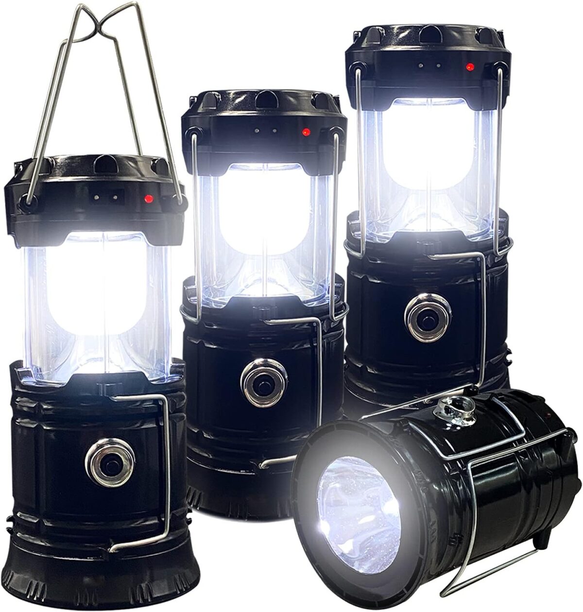 Collapsible Portable LED Camping Lantern XTAUTO Lightweight Waterproof Solar USB Rechargeable LED Flashlight Survival Kits for Indoor Outdoor Home Emergency Light Power Outages Hiking Hurricane 4-Pack - Image 1