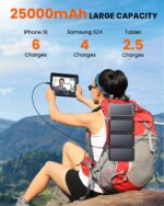 SOARAISE Solar Charger 25000mAh Wireless Portable Charger, 20W Fast Charging Power Bank with Built-in 3 Cables, PD QC 3.0 Phone Battery Pack with 4 Solar Panels & Flashlights for Camping - Image 5