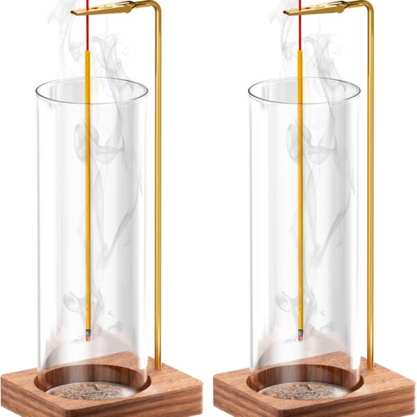 Incense Holder for Sticks, Insence-Stick Holder, Anti-Ash Flying No Mess Incense Burner, Incense Stick Holder with Glass Ash Catcher, for Yoga Spa Meditation Home Decor(2 Pack)