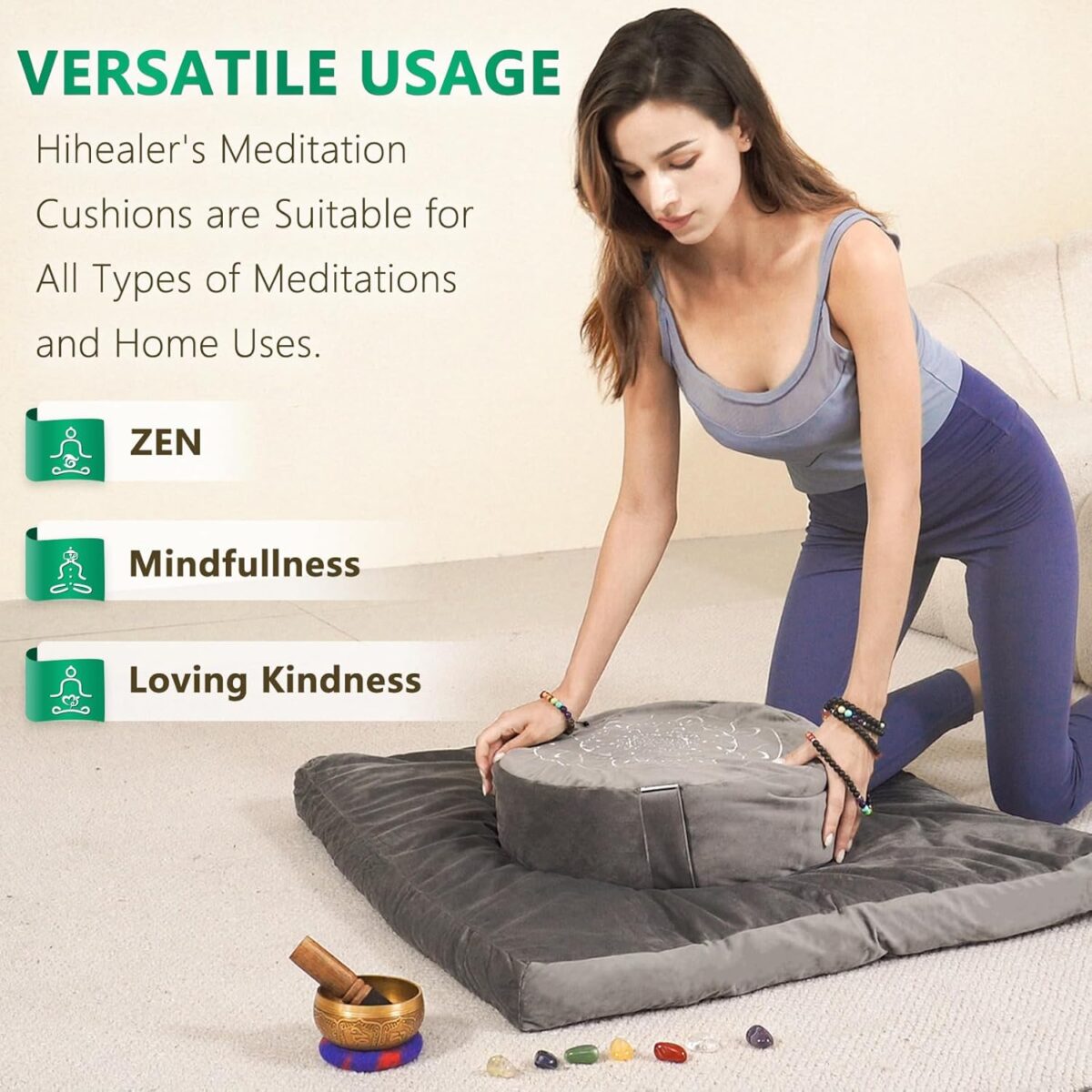 Hihealer Meditation Cushion, Traditional Tibetan Meditation Pillow Velvet Cover - Large Floor Cushion Seating for Adults - Yoga Buckwheat Bolster for Women、Moms - Image 5
