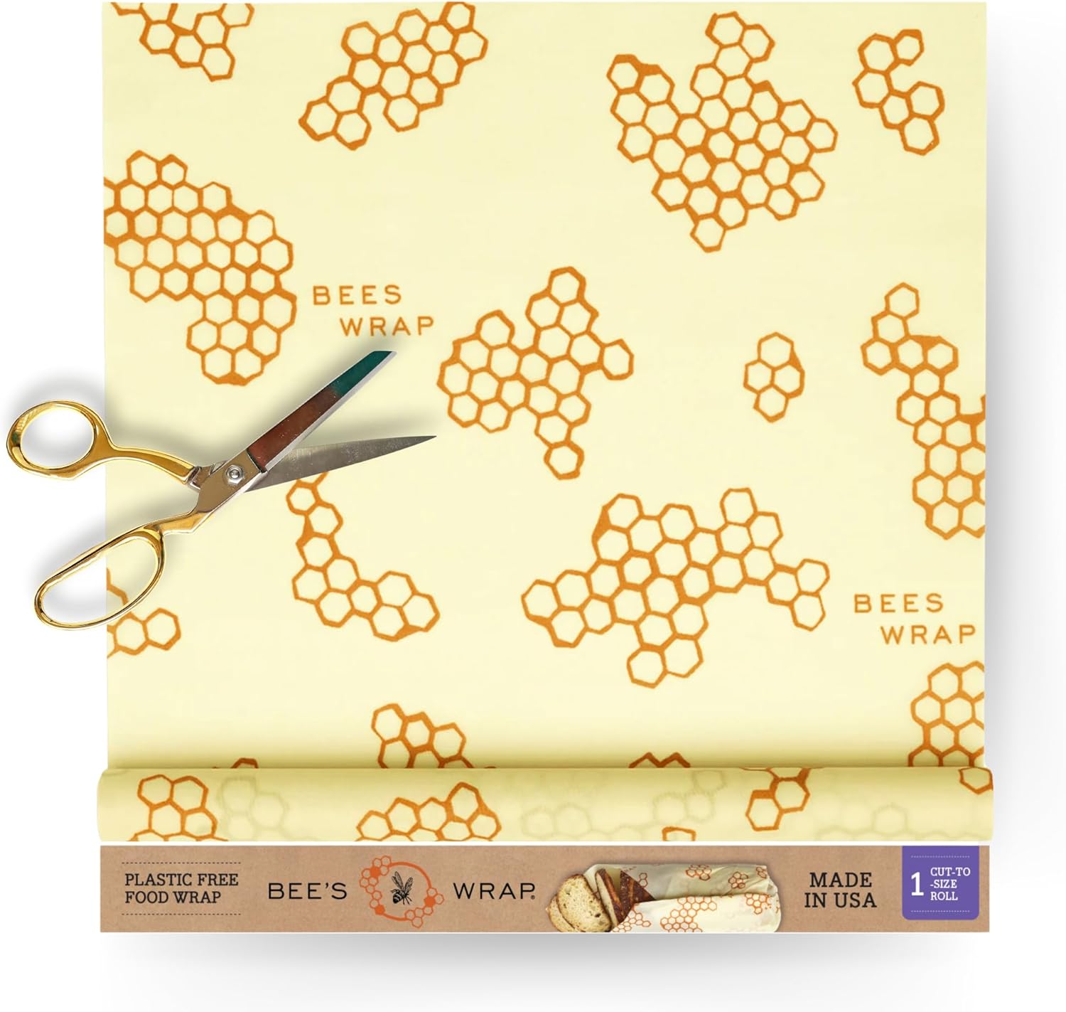 713VVASkWzL._AC_SL1500_.jpg Bee's Wrap Reusable Beeswax Food Wraps Made in the USA, Eco Friendly Beeswax Wraps for Food, Sustainable Organic Cotton Wraps, XXL Cut To Size Wax Paper Roll, Honeycomb - Image 1