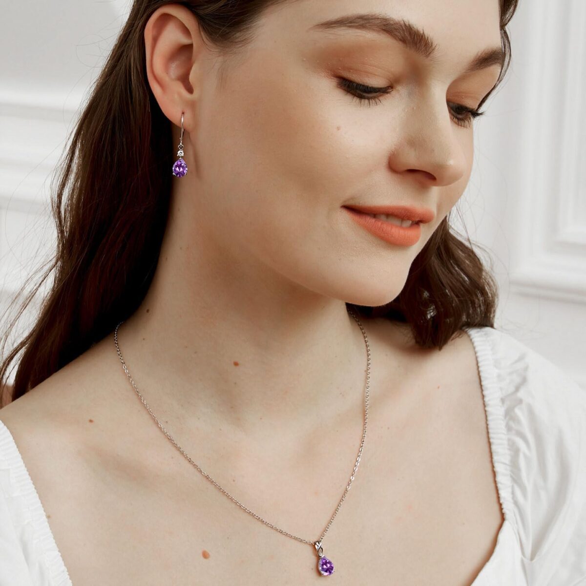 925 Sterling Silver Blue Topaz/Amethyst/Rainbow Quartz CZ Teardrop Leverback Earrings Drop Dangly Gemstone Earings Hypoallergenic Birthday Jewelry Gifts for Women Girls - Image 2