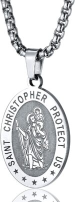PROSTEEL Stainless Steel Saint Christopher Necklace for Men, 22"-24" Adjustable, Black/18K Gold Plated, Patron Saint of Travellers, Come with Box