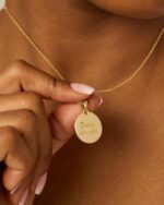 PAVOI 14K Gold Plated Engraved Hammered Oval Coin Pendant Necklace for Women | Hamsa Stars Bohemian Pendant Adjustable Chain Necklaces | Calm Inspirational Secret Phrases - Image 2