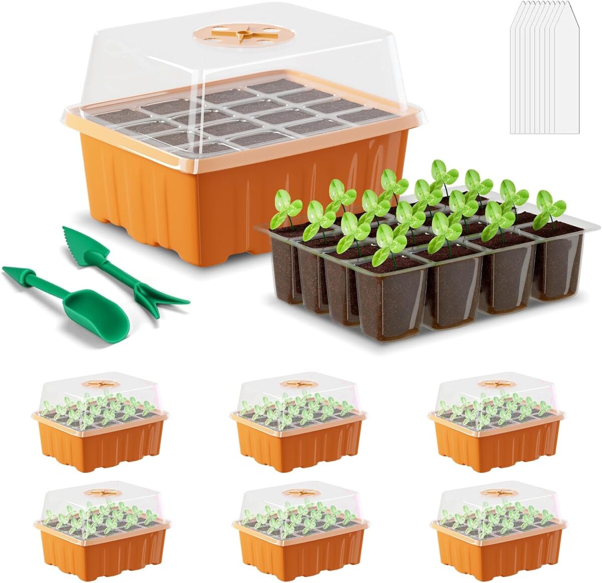 GooingTop Seed Starter Tray, 6 Pack 72 Cells Plant Grow Kit with Adjustable Humidity Vent for Mini Greenhouse Garden Germination,Bonsai Seedlings Starting Growing - Image 1