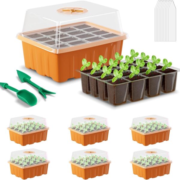 GooingTop Seed Starter Tray, 6 Pack 72 Cells Plant Grow Kit with Adjustable Humidity Vent for Mini Greenhouse Garden Germination,Bonsai Seedlings Starting Growing