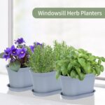 Windowsill Herb Garden Planter with Tray, Set of 6 Grey Oval Farmhouse Garden Pots for Indoor/Outdoor Plants (No Seeds) - Image 6