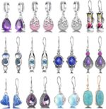 Hefanny 12 Pairs Teardrop Druse Crystal Drop Dangle Earrings for Women Cubic Zirconia Huggie Hoop Earring Jewelry Set Christmas Gifts