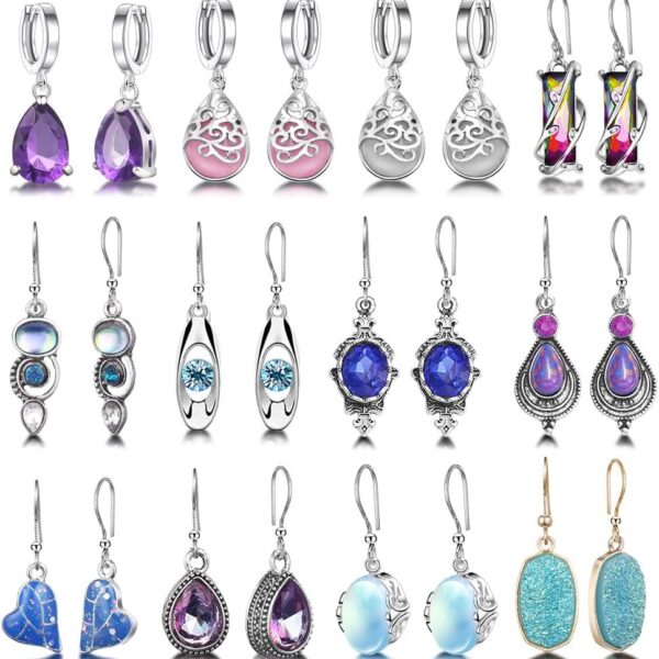 Hefanny 12 Pairs Teardrop Druse Crystal Drop Dangle Earrings for Women Cubic Zirconia Huggie Hoop Earring Jewelry Set Christmas Gifts