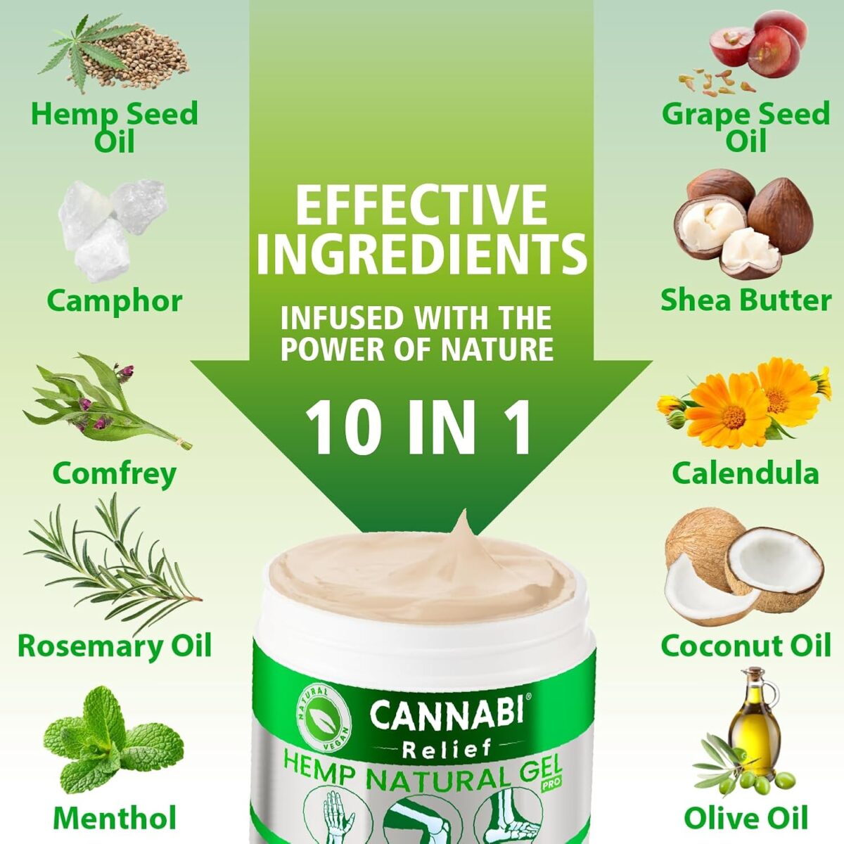 Саnnаbі Rеlіеf Hemp Cream Maximum Strength 10.8 FL. OZ — Relieve Muscles, Joints, and Back Target Area — 10-in-1 Potent Formula | Body Gel Infused with Hemp Oil, Menthol, Rosemary, Calendula - Image 5