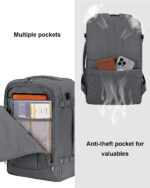 ECOHUB 17'' Travel Backpack, Personal Item Backpack with 13 Pockets, Flight Approved Carry on Backpack with USB Port & Luggage Sleeve, Travel bag for Men & Women, Water Resistant Backpack, Grey - Image 5