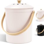 Beautiful Kitchen Compost Bin with Smell Proof Lid - Rust Proof and Odorless Compost Bucket for Your Countertop with No Smell Filters - Easy to Clean 1.1 Gallon Bin Looks Great On Any Kitchen Counter