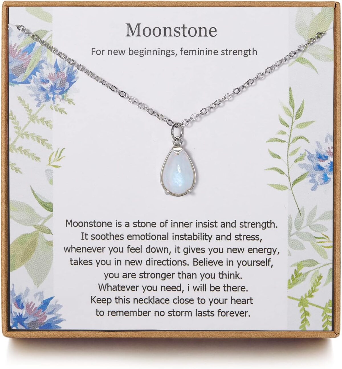 New Beginning Moonstone Sterling Silver Necklace for Women, Divorce Gifts for Women, Healing gifts for her, New Job Gift, Minimalistic Moonstone Jewelry - Image 1