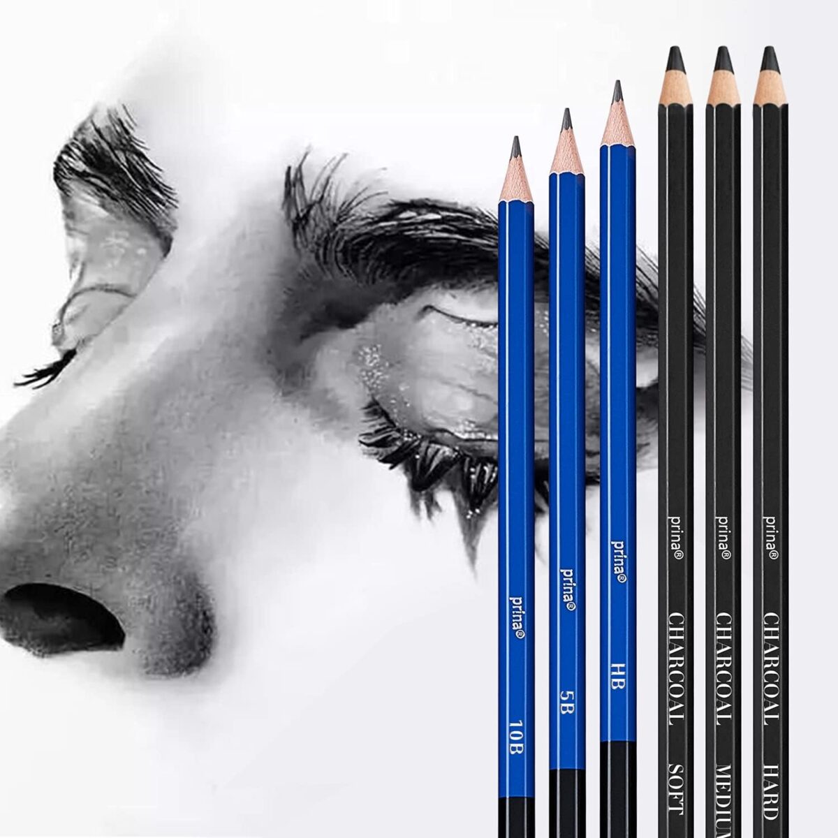 Prina 50 Pack Drawing Set Sketch Kit, Sketching Supplies with 3-Color Sketchbook, Graphite, and Charcoal Pencils, Pro Art Drawing Kit for Artists Adults Teens Beginner Kid, Ideal for Shading, Blending - Image 4