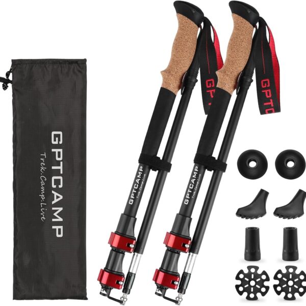 GPTCAMP Walking Sticks,Trekking Poles Collapsible Hiking Poles,Lightweight Folding Travel Walking Pole for Men Women,2pc Adjustable Hiking Stick with EVA Foam Grips for Backpacking