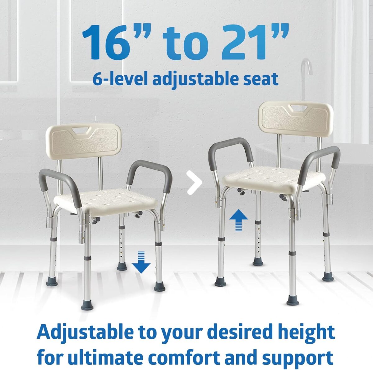 Medline Shower Chair Seat with Padded Armrests and Back | Heavy Duty for Bathtub | Slip Resistant with Adjustable Height | with 350 lb Capacity - Image 4