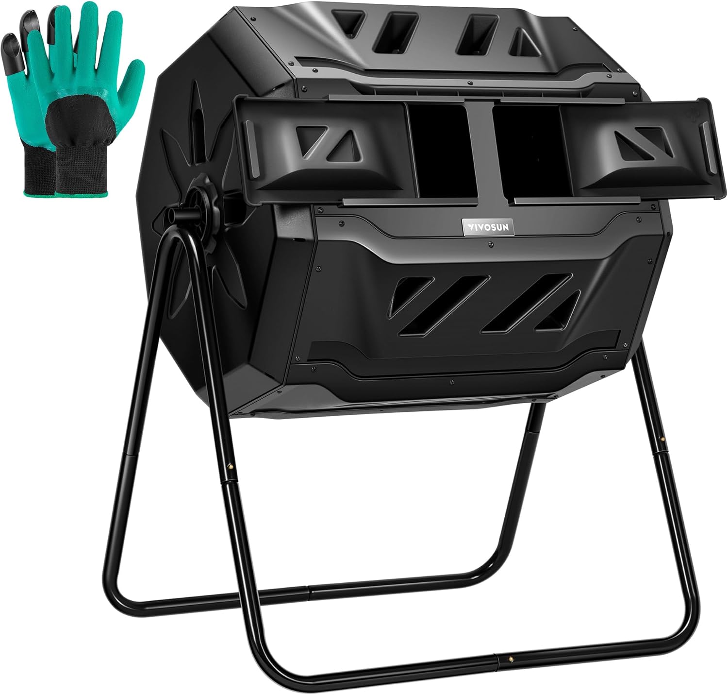 715WSTFswL._AC_SL1500_.jpg VIVOSUN Outdoor Tumbling Composter Dual Rotating Batch Compost Bin, 43 Gallon Black Door - Image 1