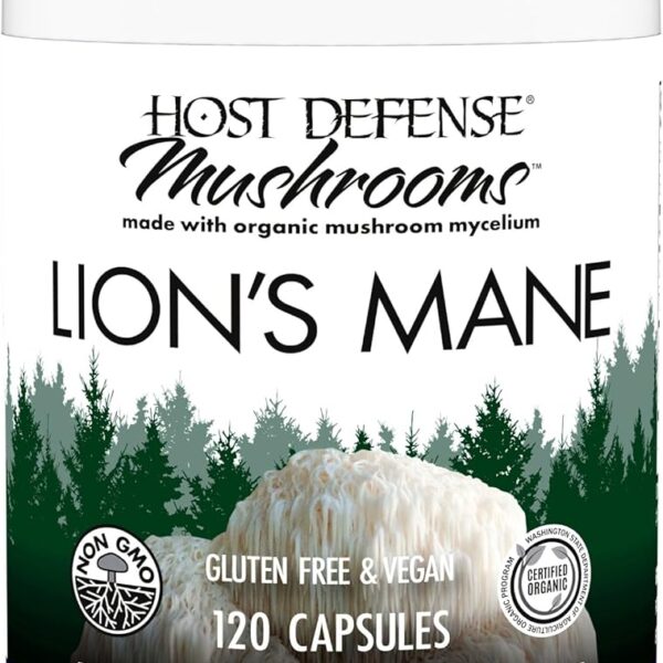 Host Defense Mushrooms Lion's Mane - Supplement Capsules for Brain Health Support - Mushroom Support for Focus & Memory Function - Immune & Nervous System Supplement - 120 Capsules (60 Servings)