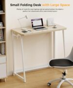 Folding Desk Small Foldable Desk for Small Space, 31.5 Inches Writing Computer Desks in Study, Home Office Foldable Office Desks for Bedroom, Oak - Image 3