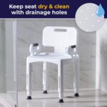 Drive Medical RTL12505 Handicap Bathroom Bench with Back and Arms, White - Image 6