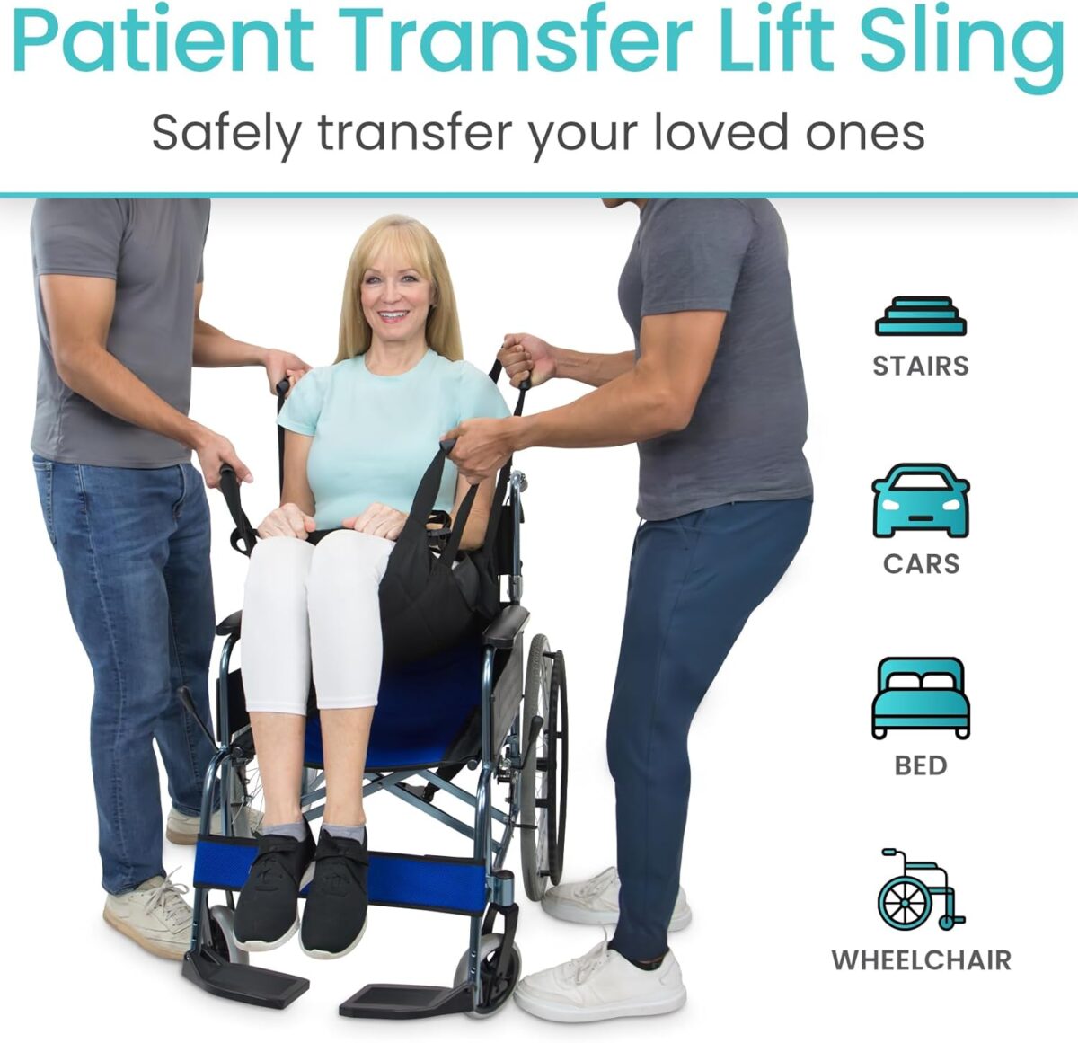 Vive Transfer Sling for Elderly & Disabled - Patient Transfer Lift Assist Device for Wheelchair - Transfer Board Alternative for Stairs, Chairs & Cars - Portable Stair Lift for Seniors & Adults - Image 2