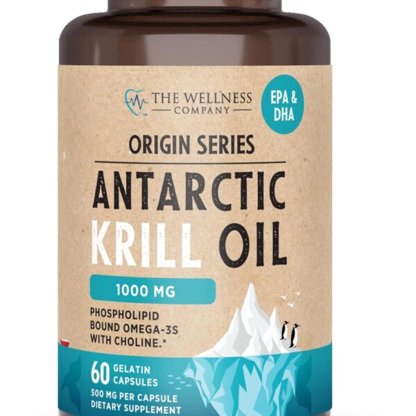 Antarctic Krill Oil – 1000mg Omega-3 Supplement with EPA, DHA & Astaxanthin – Phospholipid-Rich for Heart, Brain, Joint & Immune Support – No Fishy Aftertaste – 60 Softgels