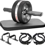 Ab Rollers Wheel Kit, Exercise Wheel Core Strength Training Abdominal Roller Set with Push Up Bars, Resistance Bands, Knee Mat Home Gym Fitness Equipment for Abs Workout