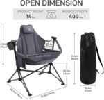 EVER ADVANCED Padded Hammock Camping Chair, Oversized Heavy Duty Swing Chair with Detachable Cup Holder, Portable Folding Rocking Camping Chair for Outdoor&Indoor, Support Up to 400lbs, Grey - Image 3