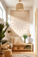 Damanse Floral Tapestry Wall Hanging Cute,Boho Wall Tapestry for Bedroom Aesthetic,Mandala Living Room Decor for Teen Girls (Flaxen, 59.80" x 78.70") - Image 5