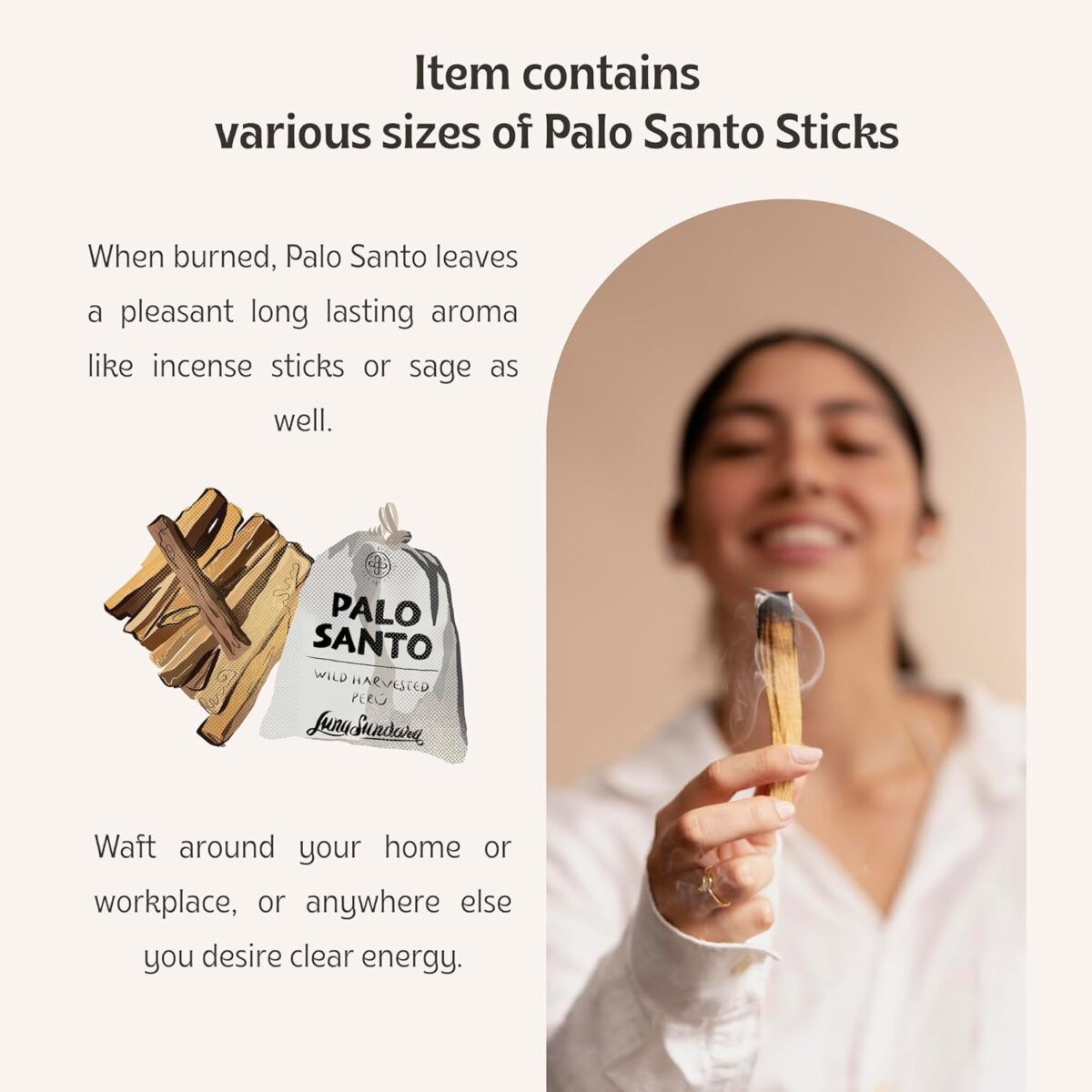 Luna Sundara Palo Santo Sticks from Peru Sustainably Wild Harvested Quality Hand Picked 100 Grams Authentic Smudge Sticks Includes a Reusable Drawstring Bag. - Image 3