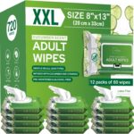 Adult Wipes Extra Large Scented - Skin-Friendly Incontinence Wet Wipes for Adults & Elderly No-Rinse Disposable Washcloths - 8x13" 12 Packs of 60 (720 Wipes)