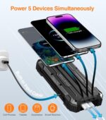 GOODaaa Power Bank Portable Charger 42800mAh Built in 4 Cables and Thermometer 15W Fast Charging Power Bank Five Outputs Three Inputs Solar Charger Power Bank, SOS/Strobe/Strong Flashlights, Carabiner - Image 2