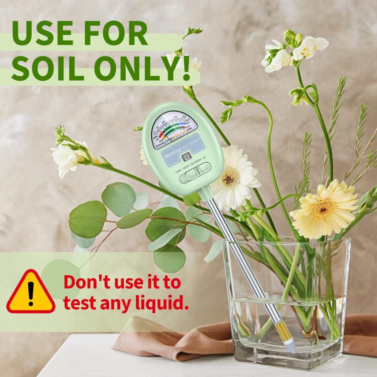 Soil Moisture Meter, 4-in-1 Moisture Meter for Plants, Tester for Moist, Light,Nutrients, pH, Soil Test Kit, Great for Garden, Lawn, Farm, Indoor & Outdoor Use, No Battery Required - Image 6