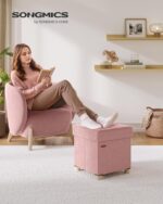 SONGMICS Small Storage Ottoman, Folding Ottoman Cube, 15 x 15 x 15.7 Inches, Footstool, Footrest, 9.8 Gal. (37 L), Velvet Surface, for Bedroom, Living Room, Dorm, Jelly Pink ULSF0516R01 - Image 2